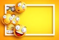Smiley background vector template with yellow funny smileys or emoticons