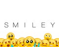 Smiley background with yellow face emoji with a small frown, and large eyes, as if begging or pleading. Empty blank space for text