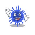 Smiley bacteria coronavirus cartoon mascot design with waving hand Royalty Free Stock Photo