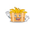 Smiley banana fruit box cartoon mascot design with waving hand Royalty Free Stock Photo