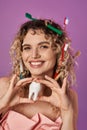 smiley blonde woman with toothbrushes in