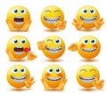 Smiley braces emoticon vector set. Emojis in dental brace characters with rich and soft hand gestures like surprised and waving. Royalty Free Stock Photo