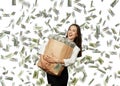 Smiley businesswoman holding paper bag Royalty Free Stock Photo