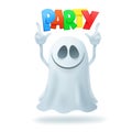 Smiley cartoon ghost character party concept card