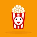 Smiley cartoon popcorn. Vector cinema time background illustrator