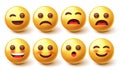 Smiley characters vector set. Smileys 3d emoticon design collection with facial emotion expression isolated in white background. Royalty Free Stock Photo