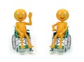 Smiley characters on a wheelchair