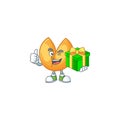Smiley chinese fortune cookie character with gift box