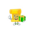 Smiley chinese gold scroll character with gift box