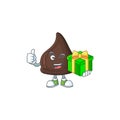 Smiley chocolate conitos cartoon character holding a gift box Royalty Free Stock Photo