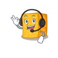 Smiley colby jack cheese cartoon character design wearing headphone