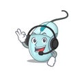 Smiley computer mouse cartoon character design wearing headphone