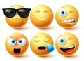 Smiley cool emoji vector set. Smileys emoticon yellow icon collection isolated in white background