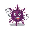 Smiley coronavirus kidney failure cartoon mascot design with waving hand Royalty Free Stock Photo