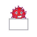Smiley coronavirus particle cartoon character style bring board Royalty Free Stock Photo