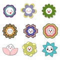 Smiley cute flower icon set on white backround