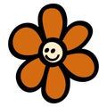 Smiley Daisy in 70s or 60s Retro Trippy Style. Smile Flower 1970 Icon. Seventies Groovy Flowers. Cartoon Character Royalty Free Stock Photo