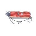 Smiley doctor cartoon character of bacon with tools