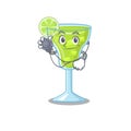 Smiley doctor cartoon character of margarita cocktail with tools