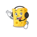 Smiley emmental cheese cartoon character design wearing headphone