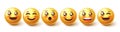 Smiley emoji characters vector set. 3d emojis graphic design in happy, blushing and jolly face expressions isolated in white. Royalty Free Stock Photo