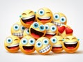 Smiley emoji faces group vector design. Smileys emojis yellow circle face group.