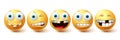 Smiley emoji funny teeth vector set. Smileys emoticon funny teeth and crazy collection facial expressions