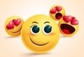 Smiley emoji love suitor vector design. Pretty emoji with suitors and admirer in love with her for admiration and love design. Royalty Free Stock Photo