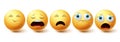 Smiley emoji sad vector set. Smileys and emoticon lonely, shocked and depressed yellow faces collection Royalty Free Stock Photo