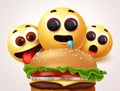 Smiley emojis hungry of burger character vector design. Royalty Free Stock Photo