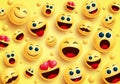 Smiley emojis in yellow background vector concept. Smileys emoji avatar character in top view.