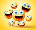 Smiley emoticon and emoji group vector design. Smileys emoticons cute face head group.