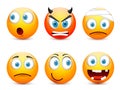 Smiley,emoticon set. Yellow face with emotions,mood. Facial expression, realistic emoji. Sad,happy,angry faces.Funny Royalty Free Stock Photo