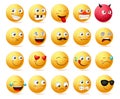 Smiley emoticon vector character face set. Smileys cute faces emoji in side view.