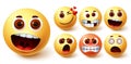 Smiley emoticon vector set. Smileys emoji faces in different facial expressions and feelings Royalty Free Stock Photo