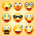 Smiley,emoticons set. Yellow face with emotions. Facial expression. 3d realistic emoji. Funny cartoon character.Mood Royalty Free Stock Photo