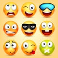 Smiley,emoticons set. Yellow face with emotions. Facial expression. 3d realistic emoji. Funny cartoon character.Mood Royalty Free Stock Photo