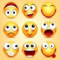 Smiley,emoticons set. Yellow face with emotions. Facial expression. 3d realistic emoji. Funny cartoon character.Mood Royalty Free Stock Photo