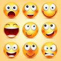 Smiley,emoticons set. Yellow face with emotions. Facial expression. 3d realistic emoji. Funny cartoon character.Mood Royalty Free Stock Photo