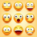 Smiley,emoticons set. Yellow face with emotions. Facial expression. 3d realistic emoji. Funny cartoon character.Mood Royalty Free Stock Photo