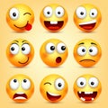 Smiley,emoticons set. Yellow face with emotions. Facial expression. 3d realistic emoji. Funny cartoon character.Mood Royalty Free Stock Photo