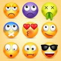 Smiley,emoticons set. Yellow face with emotions. Facial expression. 3d realistic emoji. Funny cartoon character.Mood Royalty Free Stock Photo