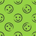 Smiley face drawn with a brush. Seamless pattern. Green, black.