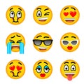 Smiley face emoji flat vector icons set Royalty Free Stock Photo