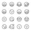 Smiley Face Emoji Vector Line Icon Set. Contains such Icons as Grinning Face, Smiling Face , Savoring and more. Expanded Stroke
