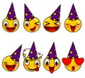 Smiley face emoticons birthday illustrations set