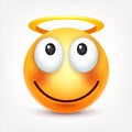 Smiley,face with emotions.Realistic emoji. Sad or happy,angry emoticon mood.Cartoon character.Vector illustration.