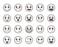 Smiley face flat line vector icons set with funny facial expressions Royalty Free Stock Photo