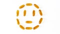 Smiley face from gelatin softgels Capsules of Omega-3 fats on white background. Eicosapentaenoic acid and fish oil. Organic