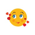 A smiley face in love. Amorous happy emoji. Yellow smiley face with hearts. Vector illustration isolated on a white Royalty Free Stock Photo